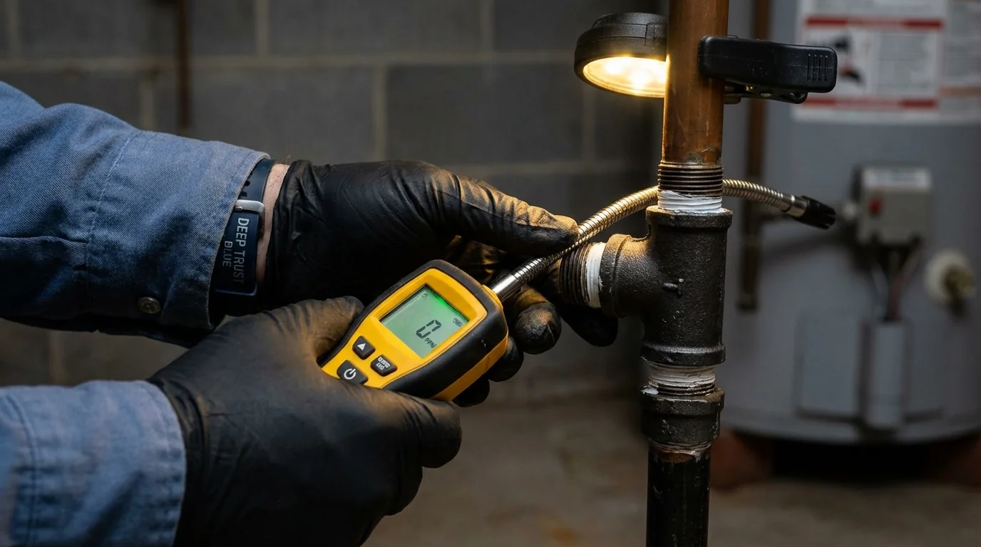 Gas leak detection with electronic sniffer by Johns Plumbing LLC in Mattoon
