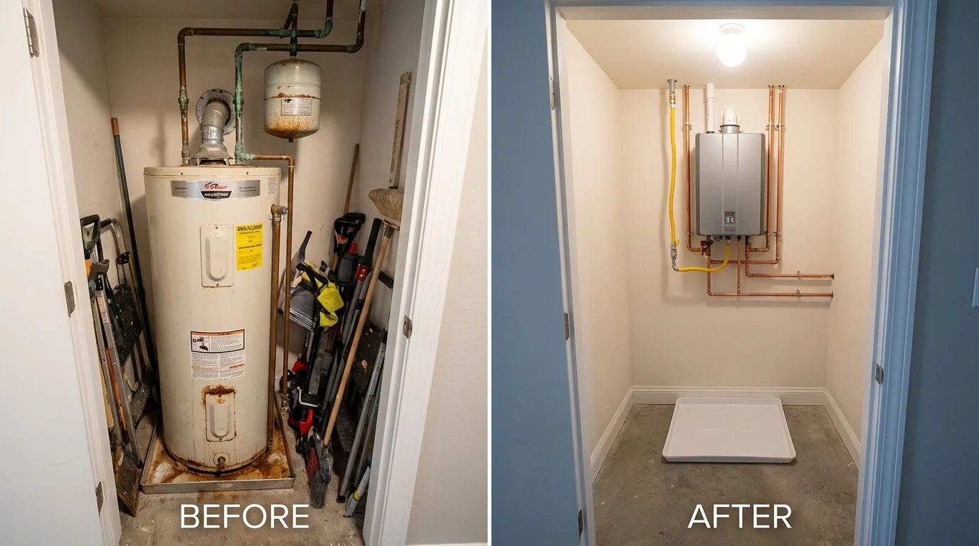 Tank water heater versus wall-mounted tankless unit comparison for Mattoon, IL homeowners